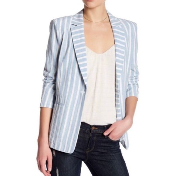 FRAME Denim cotton oversized blue white stripe blazer size medium - Picture 11 of 13